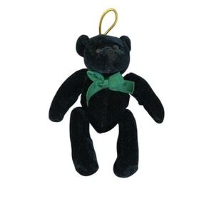 Gund Beary Ornamental Black Teddy Bear‎ Green Bow Ornament Keychain